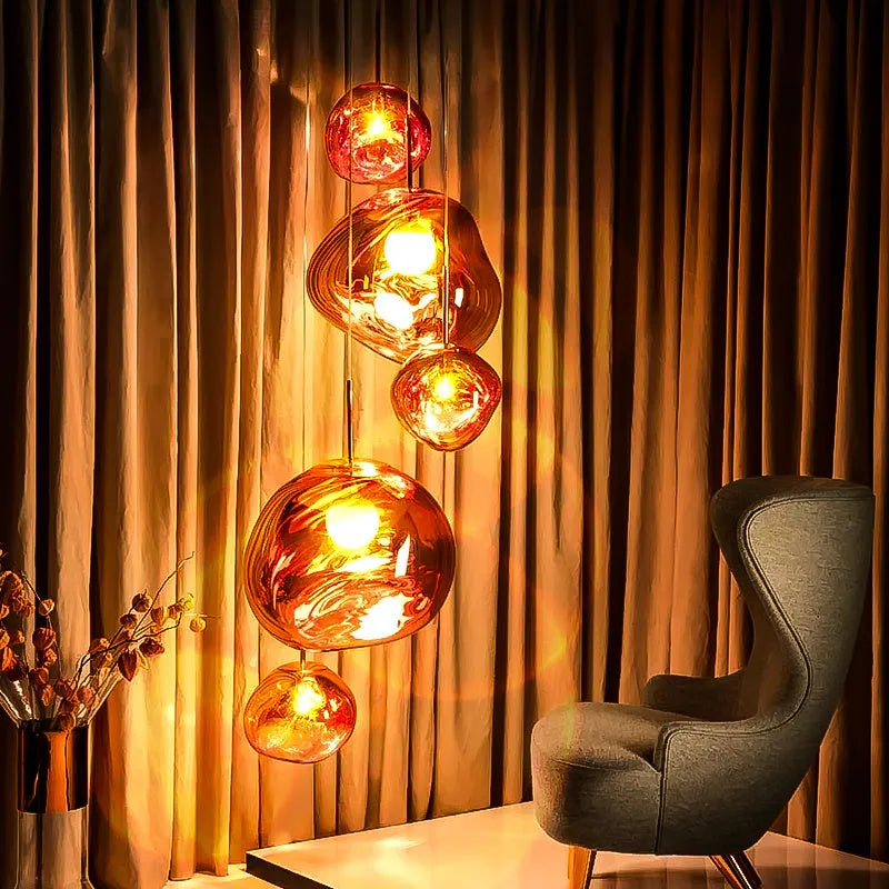 Nordic lava lamp bedside chandelier with irregular glass design and metallic finish