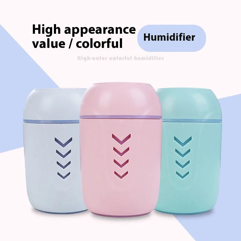 Round white portable air purifier with USB cable on a car dashboard
