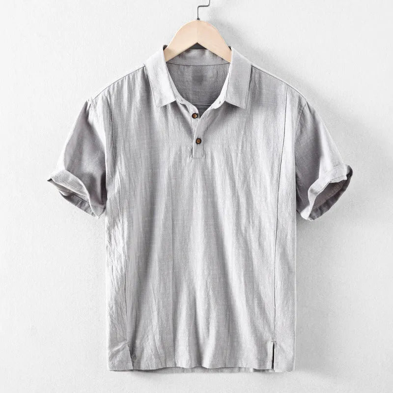 Men's loose fit casual shirt in linen blend fabric, shown in a solid colour.