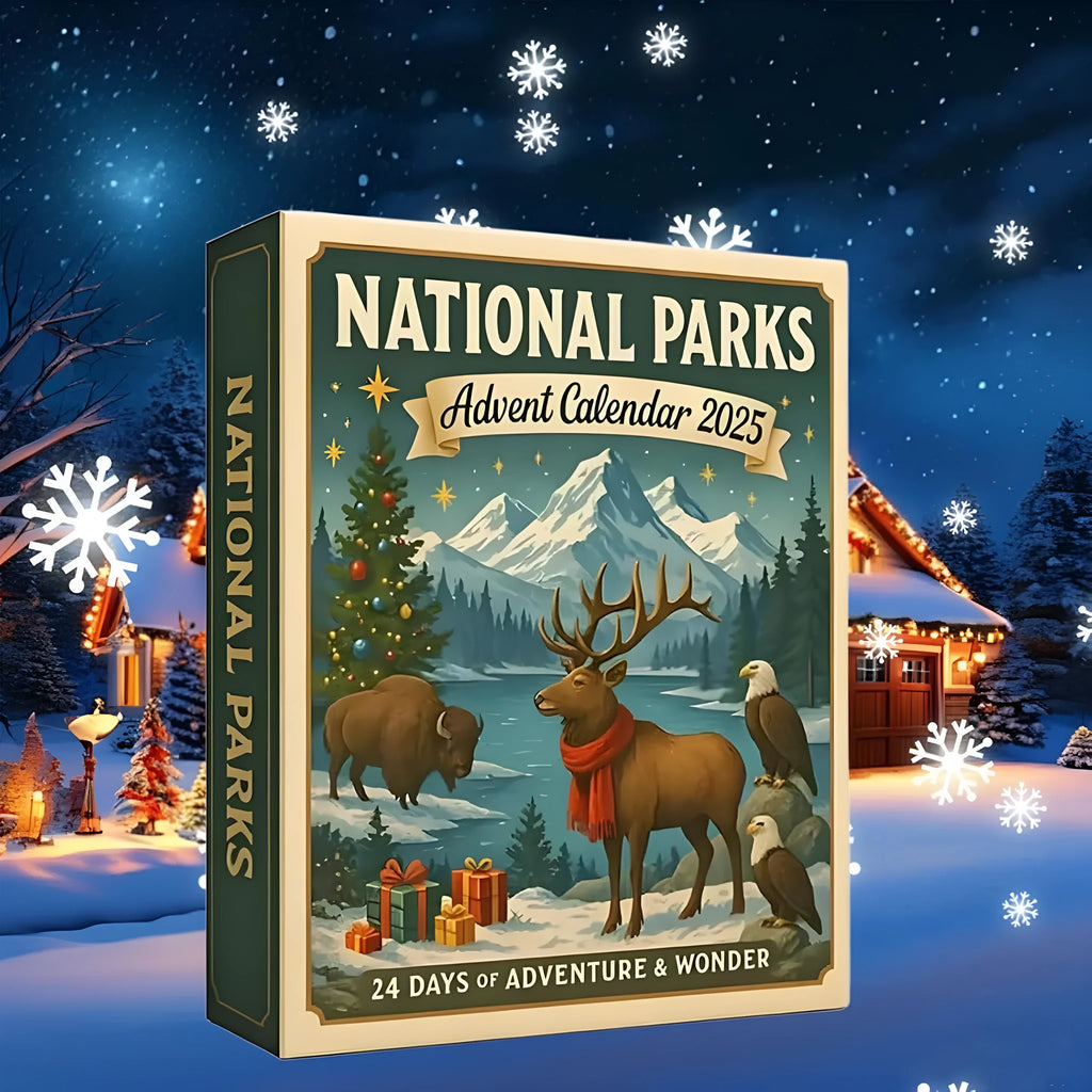 Plastic educational advent calendar with hiking national park theme for Christmas countdown