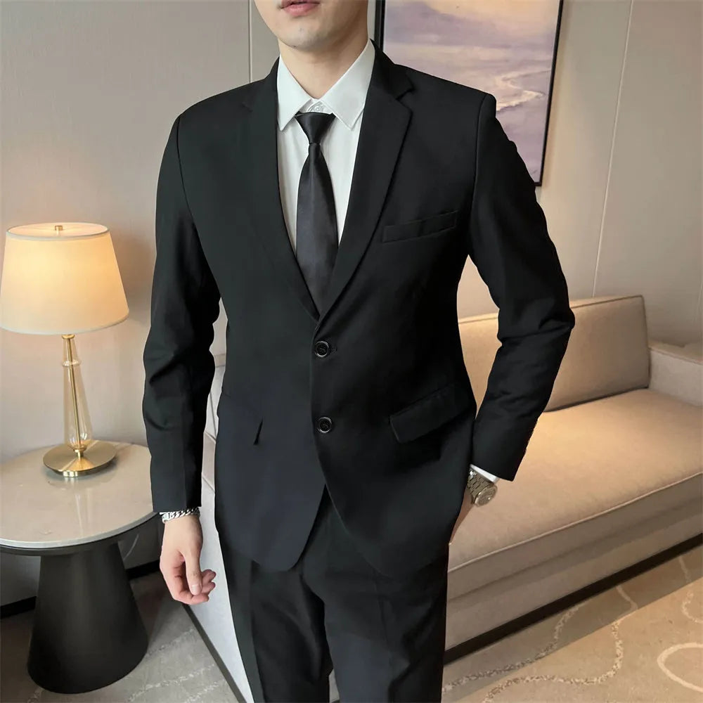 Men's slim fit corduroy suit set with shirt and tie in Korean style, spring collection
