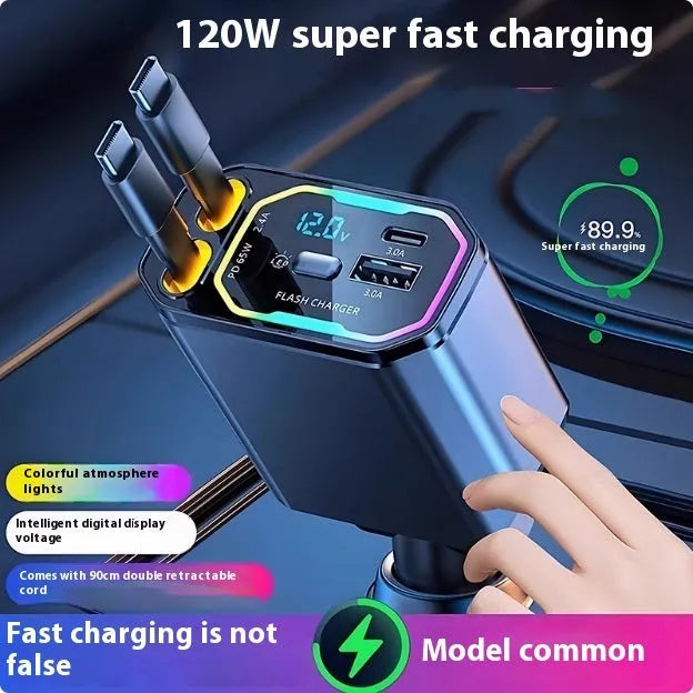 120W super fast charge cable Type-C 4A output black for smartphones