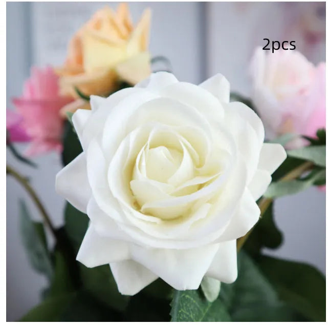 Silk touch rose artificial flower with 42cm stem and 8.5cm diameter flower head in various colours