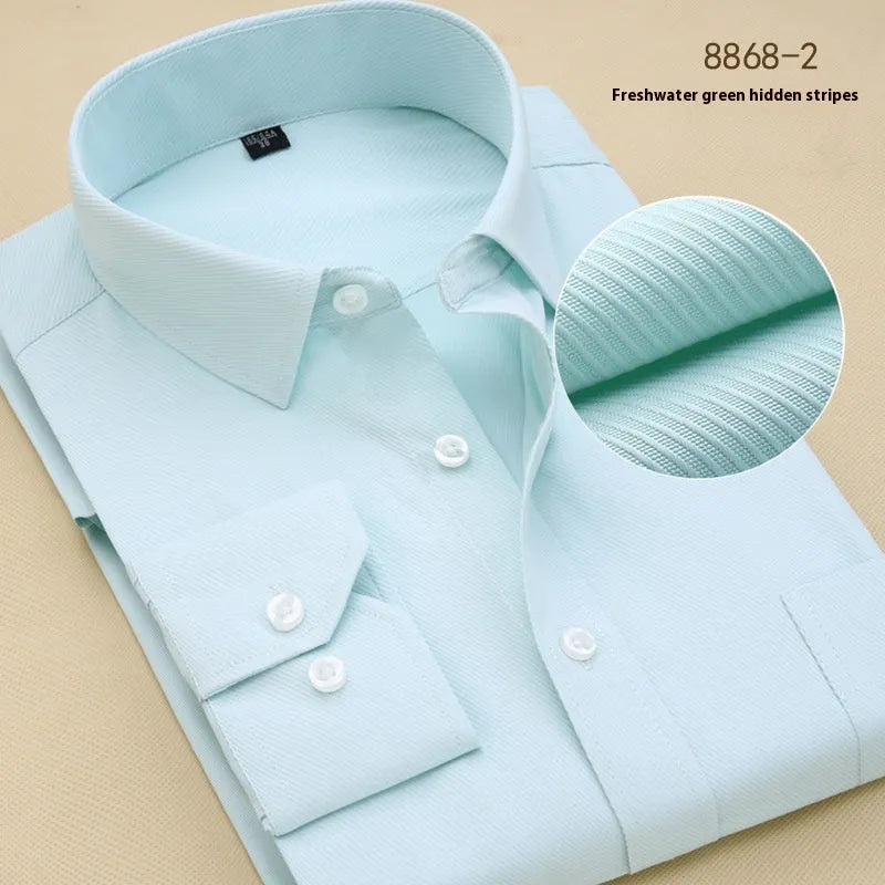 Men's black slim fit cotton business shirt with long sleeves and cardigan collar