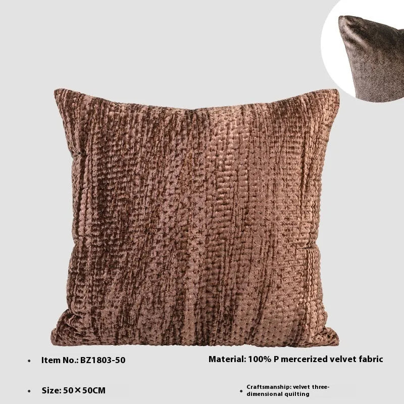 Chinese style antique modern quilted cushion pillow in velvet, shown in square and waist sizes.