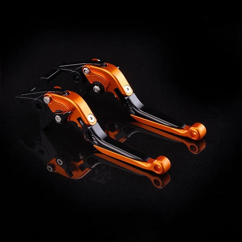 Motorcycle horn handle brake lever retrofitting kit showing adjustable mechanism and colour options