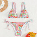 Women's lace-up split swimsuit in European style with backless design and sleeveless cut