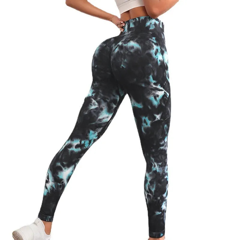 Women's black and green alternating yoga sports pants in light green nylon fabric for fitness running