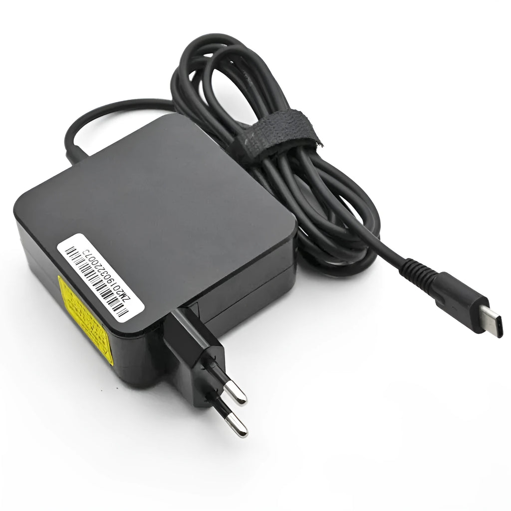 Black 65W Type C PD laptop charger power adapter with compact square design