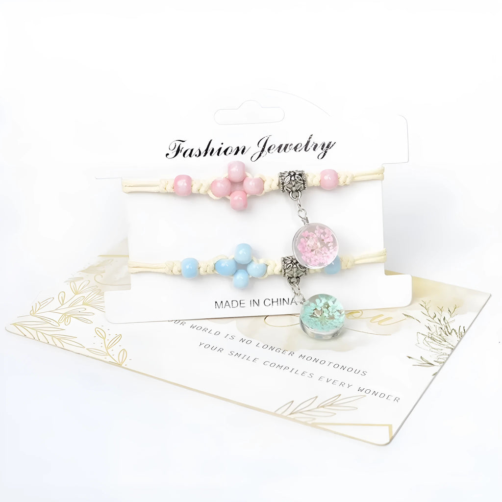 Women's hand-woven glass dried flower bracelet with large 1.4 cm beads in multiple colour options.