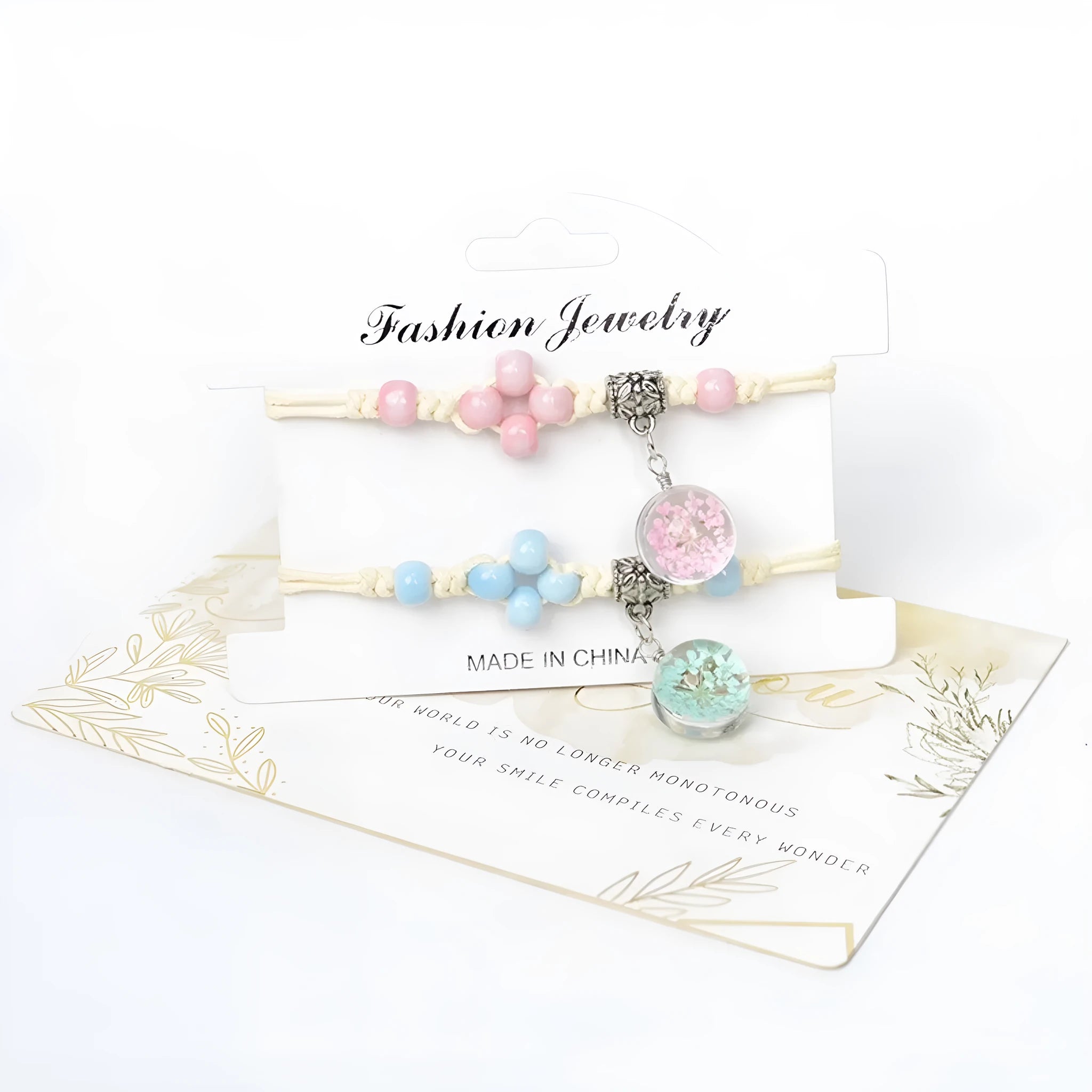 Women's hand-woven glass dried flower bracelet with large 1.4 cm beads in multiple colour options.