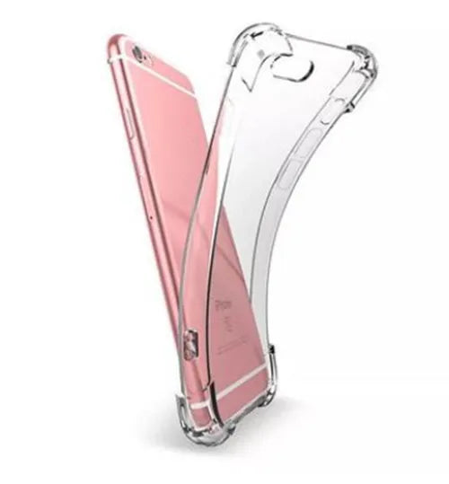 Clear transparent TPU iPhone case showing the phone's back through the material.