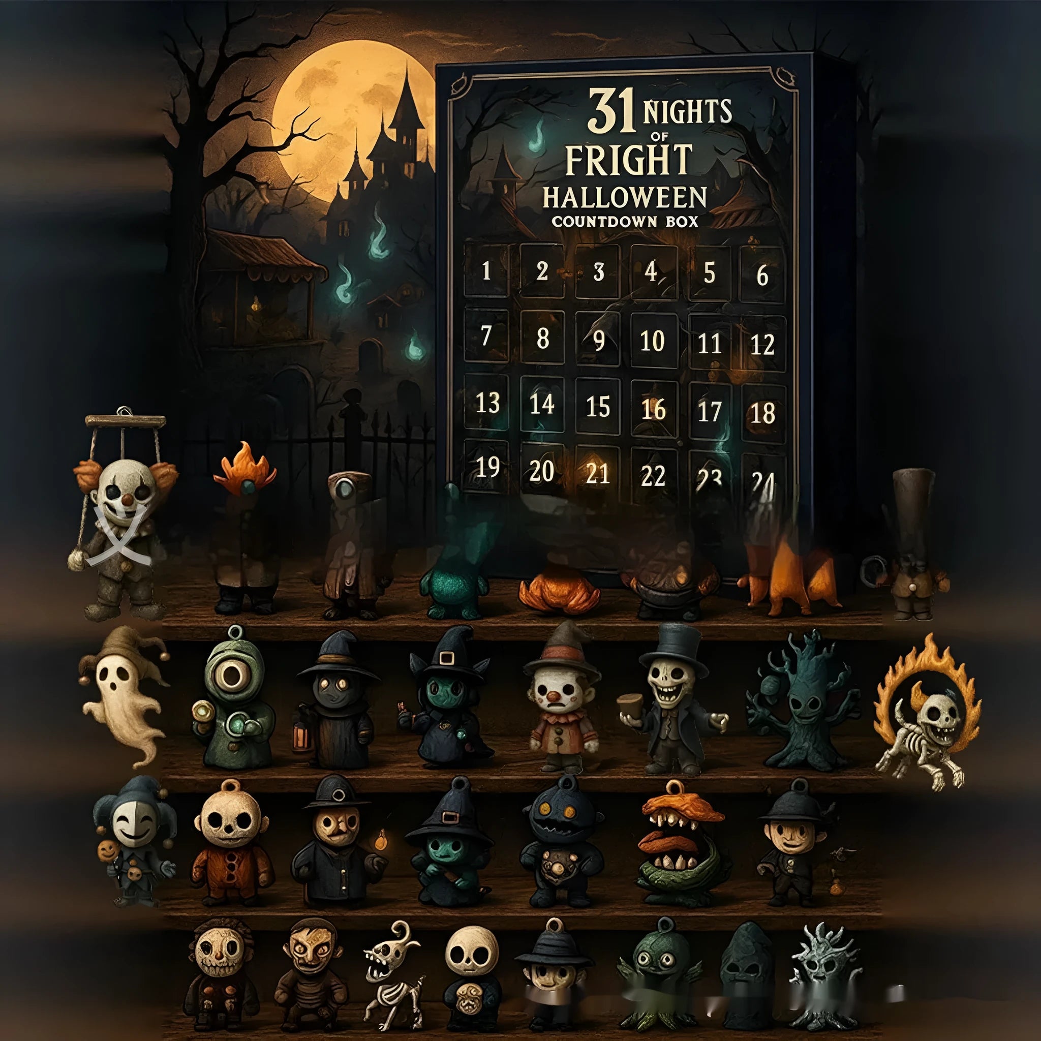Halloween Countdown Box blind box showing horror figure advent calendar with resin crafts