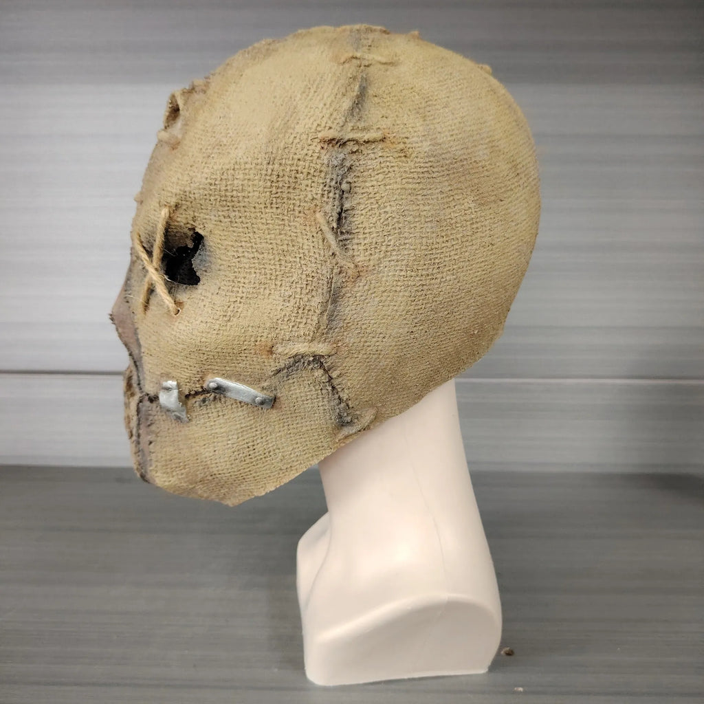 Latex scar skull horror mask head cover shown, a full-head covering with skull details and scarring.