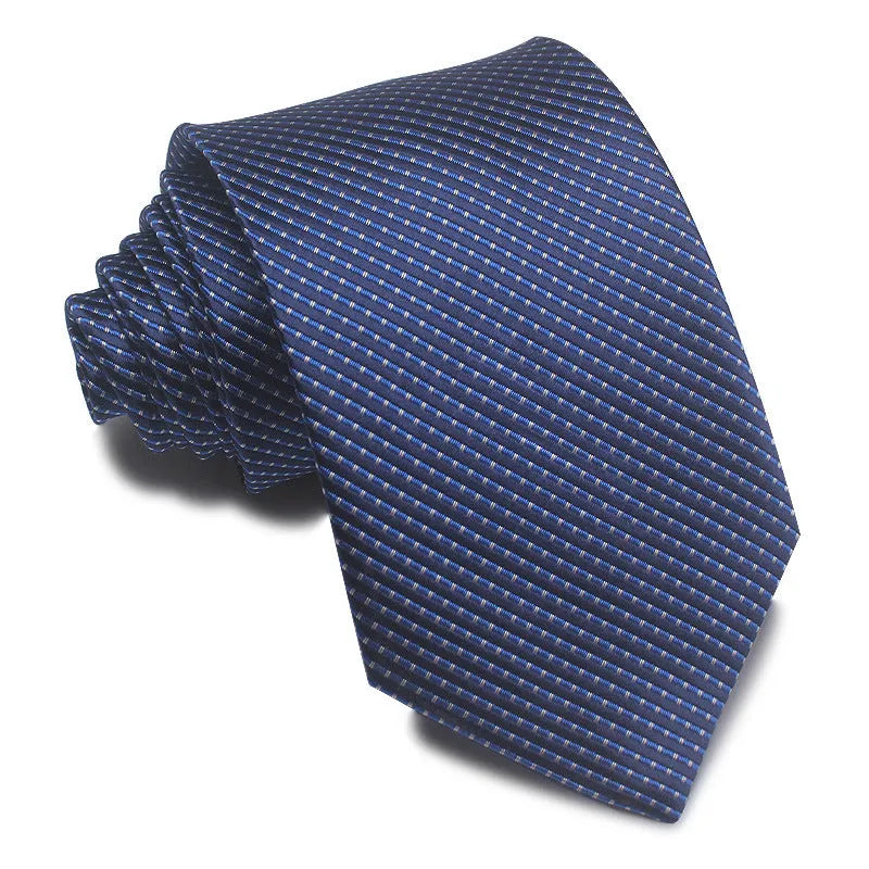 8cm wide red black and blue striped polyester jacquard business tie for men