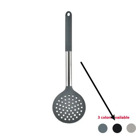 12 piece silicone kitchen utensil set with rotating storage bucket in black, dark grey or khaki colours