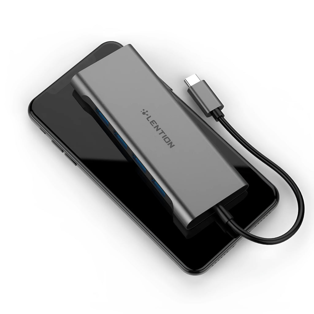 Lansheng USB Type C hub with four USB 3.0 ports and HDMI output in silver colour