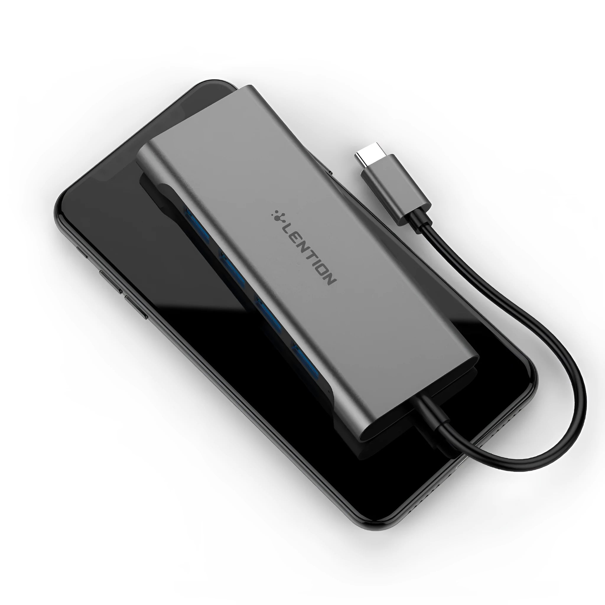 Lansheng USB Type C hub with four USB 3.0 ports and HDMI output in silver colour