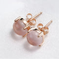 Women's rose gold drop shape stud earrings with synthetic ross quartz stone Korean style design