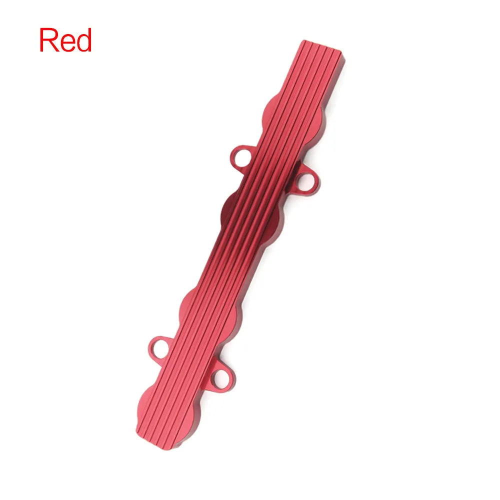 Aluminium alloy engine harness mounting bracket in blue, red, or silver finish, shown with and without holes.