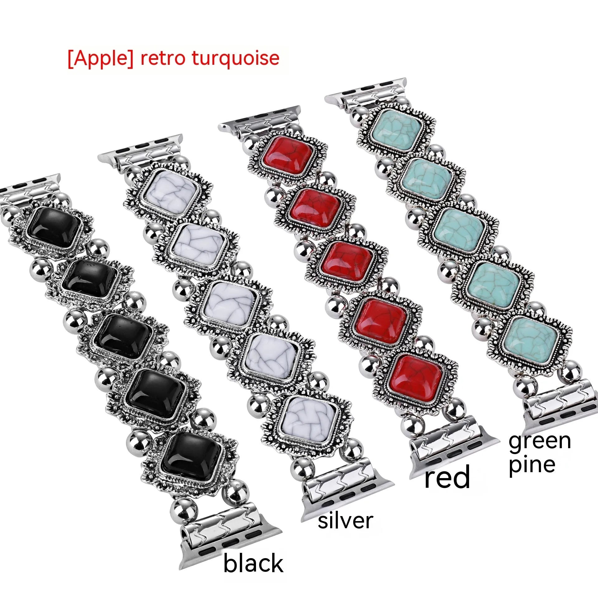Metal bracelet smart watch strap for Apple Watch, adjustable steel band in black, silver, red, pine green, compatible with multiple case sizes