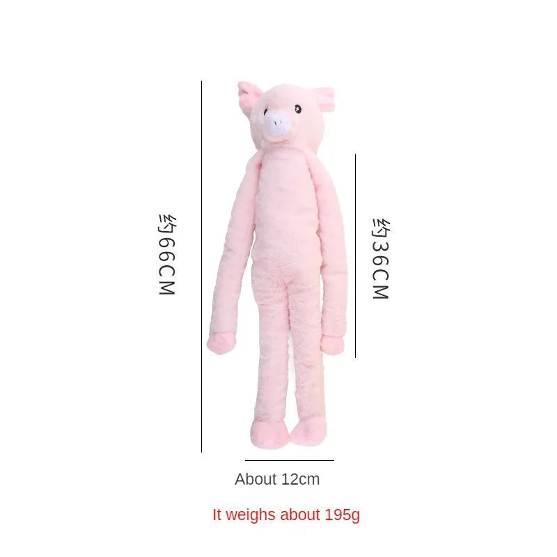 Large pink and yellow plush dog toy with paper texture for golden retriever chewing and dental care