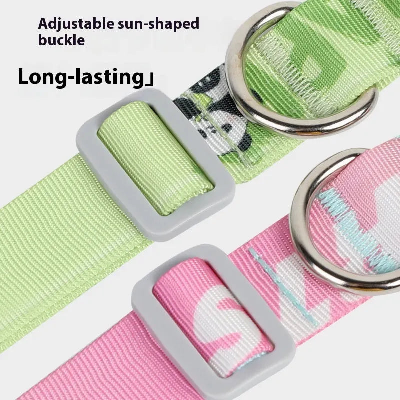 Adjustable nylon dog collar with cartoon gradient pattern in gradient colour and panda green options