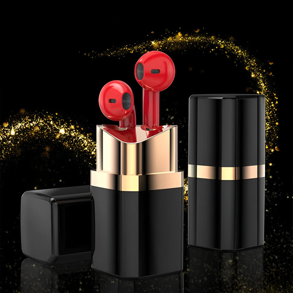 Lipstick design wireless Bluetooth earphones in charging case with colour options