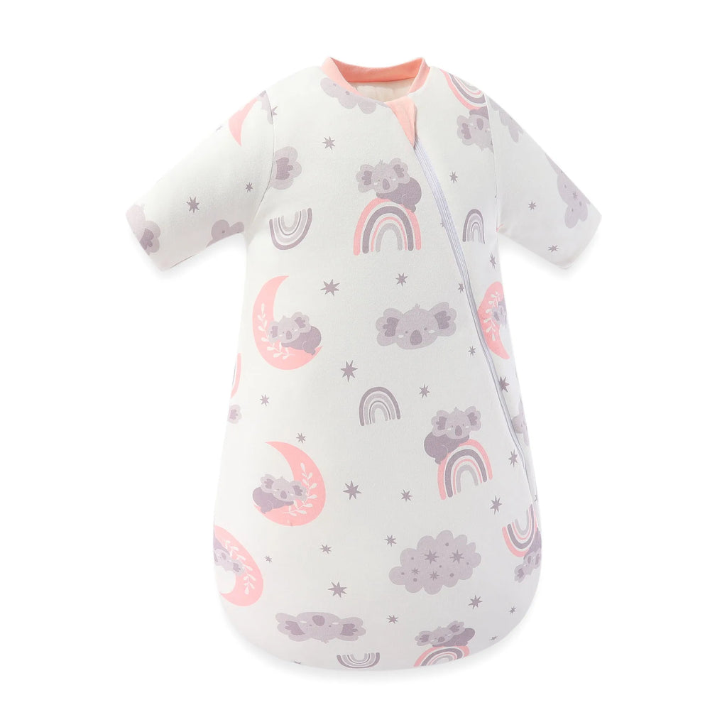 Baby pure cotton thickened anti-kick quilt sleeping bag with cartoon pattern in rainbow pink colour for toddlers 1-3 years