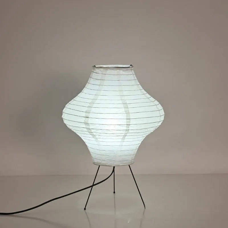 Japanese style decorative table lamp with paper shade and three-colour lighting