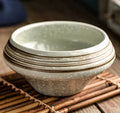 Ceramic Japanese soup bowl with stone conch shape and traditional Edo pattern design