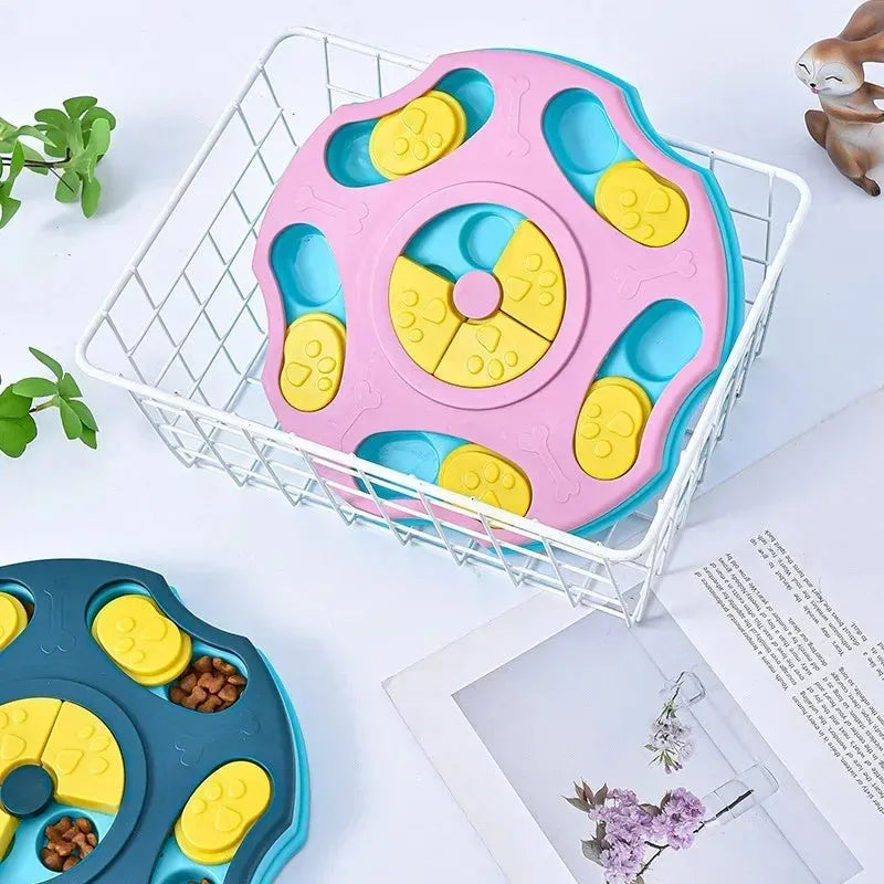 Blue interactive dog puzzle food feeder toy for aggressive chewers with food compartments