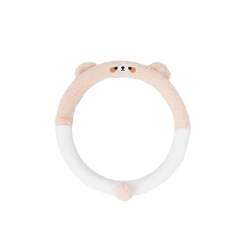 38cm plush thermal car steering wheel cover with embroidered cartoon animal designs
