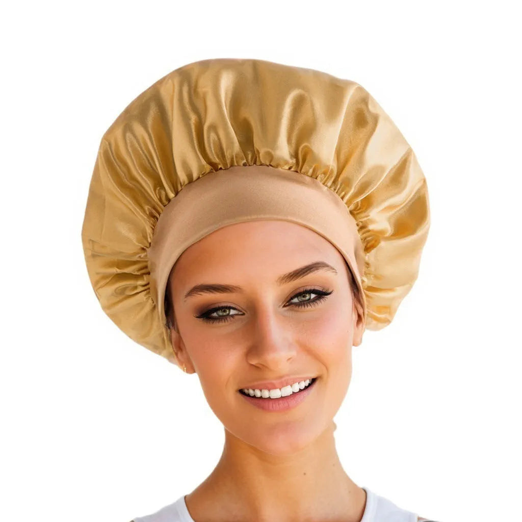 Wide-brimmed high elastic polyester headscarf for women, knitted tie-dye design, flat top crown, breathable sun protection cap