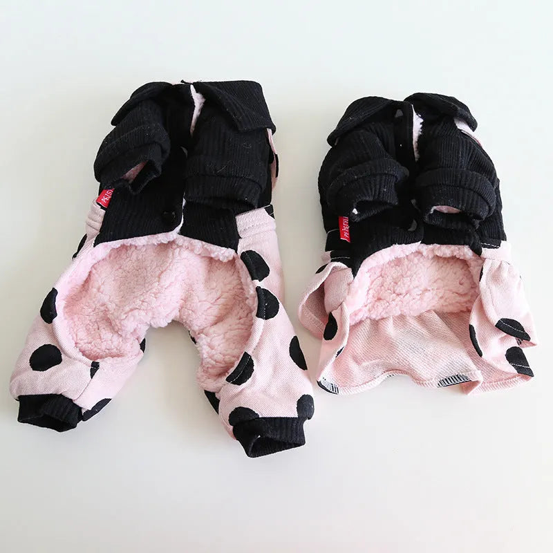 Pet clothing with lapel collar and shoulder strap fastenings in casual cloth design