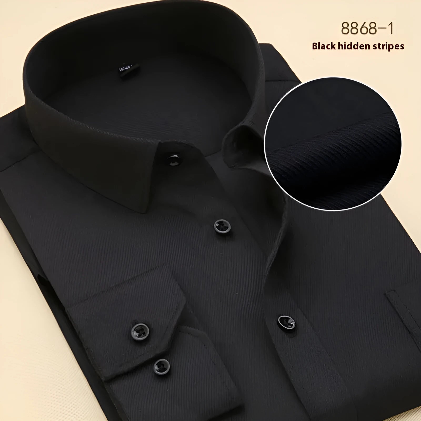 Men's black slim fit cotton business shirt with long sleeves and cardigan collar