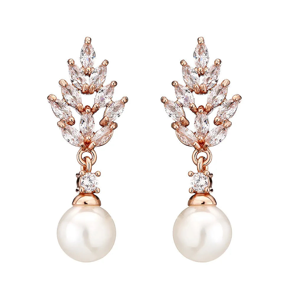 Geometric flower earrings with micro inlaid zircon stones in gold, platinum or rose gold plating