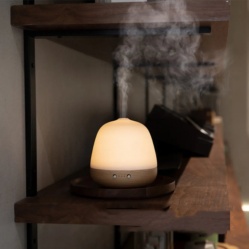 White ceramic ultrasonic essential oil humidifier with 180ml tank and single fog outlet