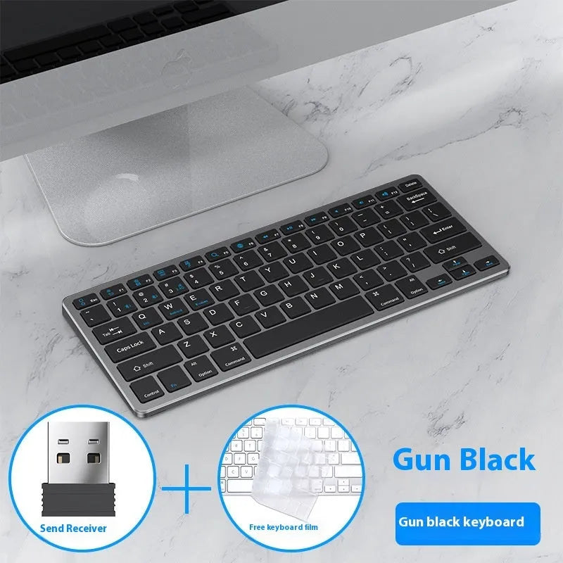 Ultra-thin wireless keyboard and mouse suit in Black, Gun Colour, or Silver with receiver and protective cover