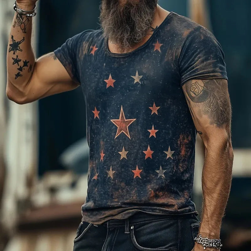 Loose fit short sleeve T-shirt with 3D creative pattern in retro art style