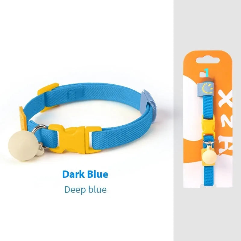 Solid colour elastic polyester dog collar for small breeds, shown in various colours on a white background.