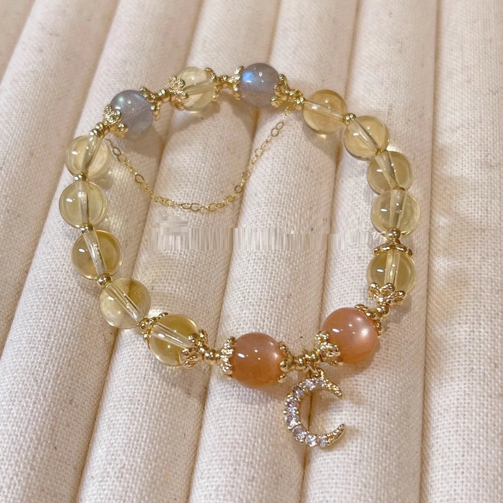 14K gold electroplated crystal bracelet with citrine moonstone and Chinese diamond styling