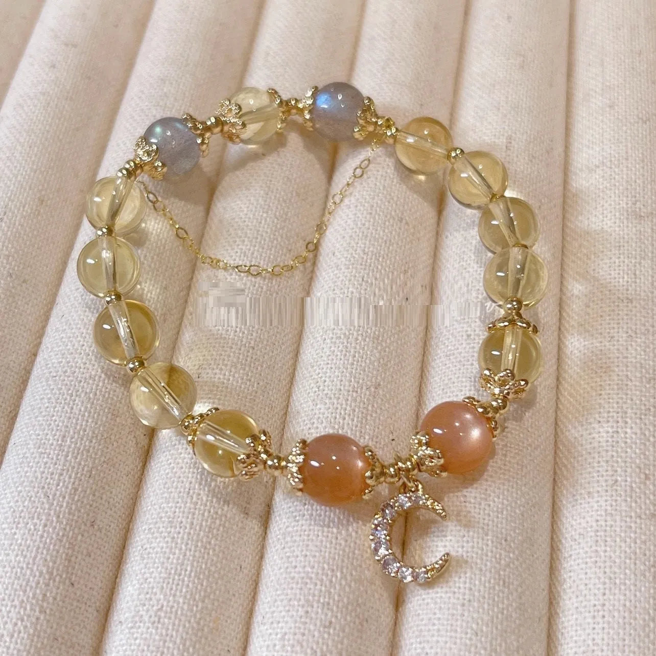 14K gold electroplated crystal bracelet with citrine moonstone and Chinese diamond styling