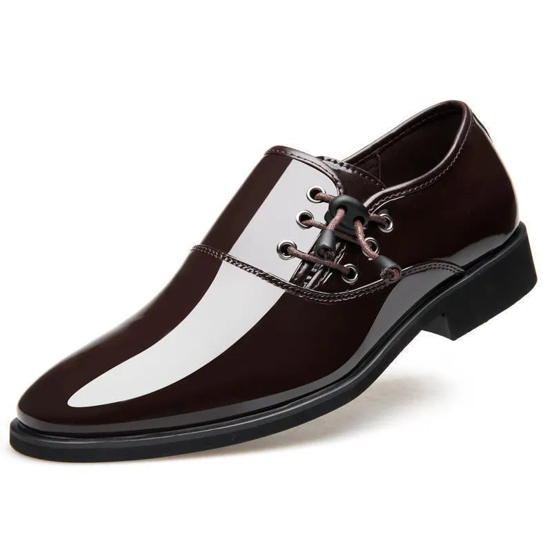 Men's black and brown business formal shoes with artificial PU upper and rubber sole