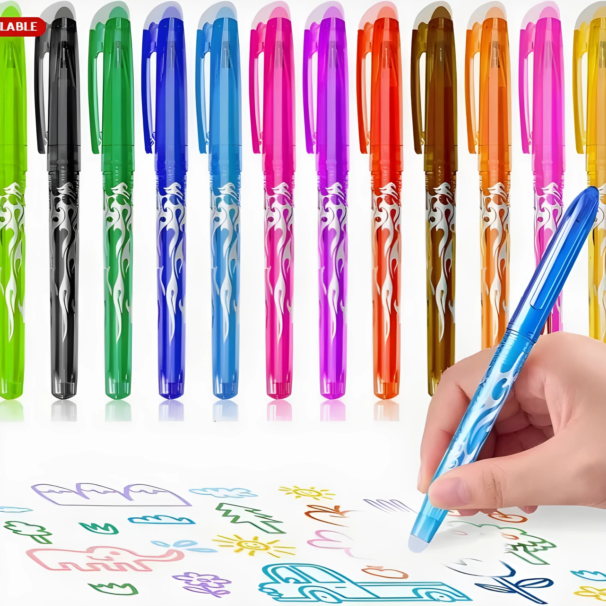 Heat-erasable gel pen set with stainless steel nibs in multiple colours for office and school use