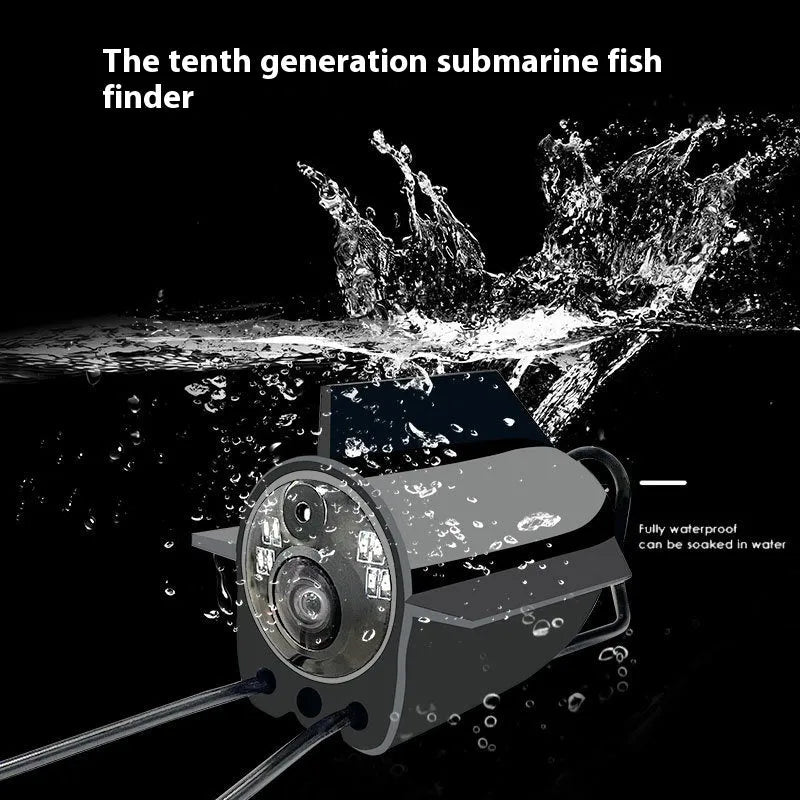 Underwater fish finder HD camera with 4.3-inch IPS screen showing underwater footage with night vision lights active.