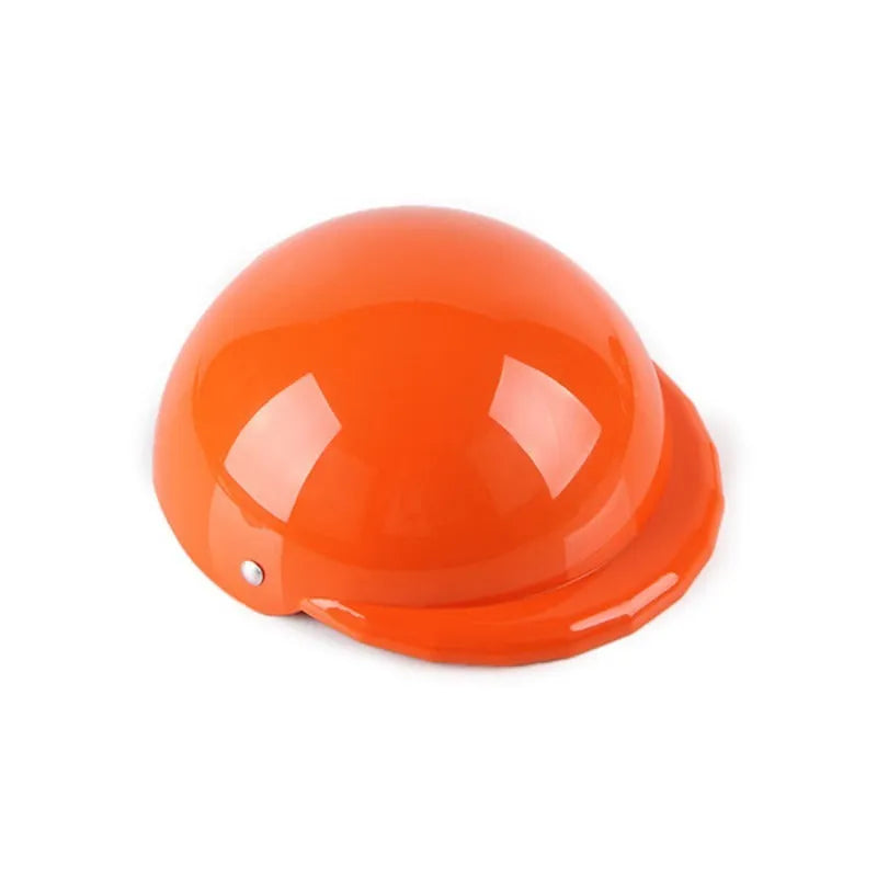Dog wearing plastic motorcycle cap helmet in Japanese South Korean style, solid colour with paint surface treatment