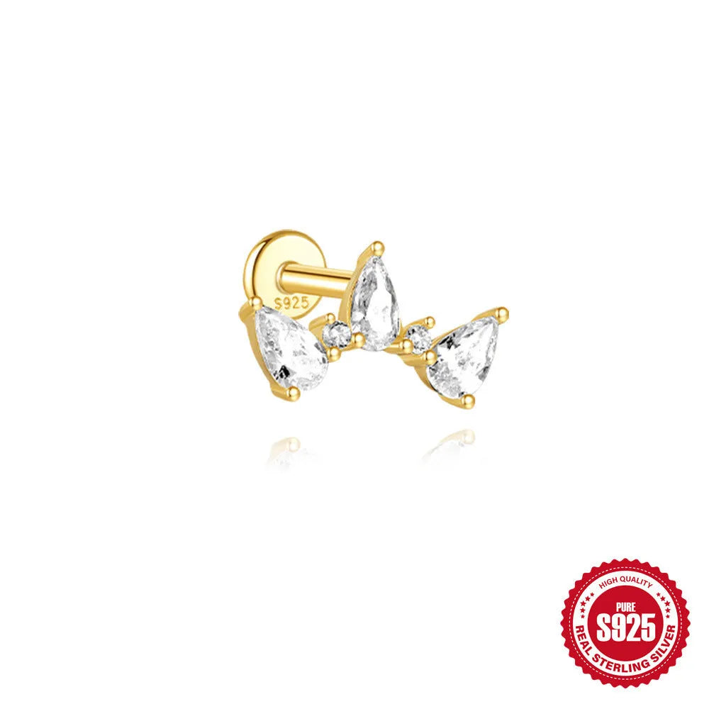 S925 sterling silver water drop earrings with flat spiral geometric design and gold plating.