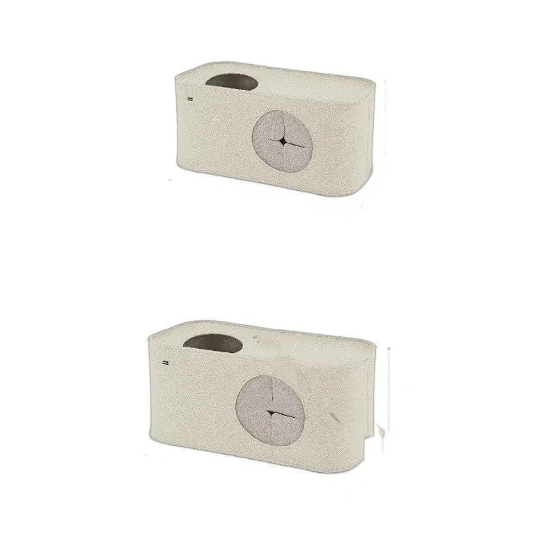 Foldable grey felt cat bed nest shown in both unfolded sleeping position and folded storage position