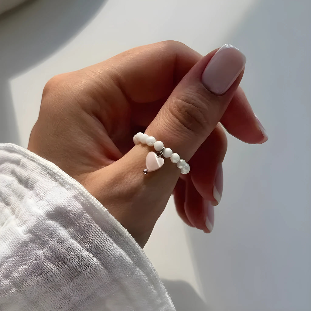 Korean style heart shell index finger ring in white with simple band